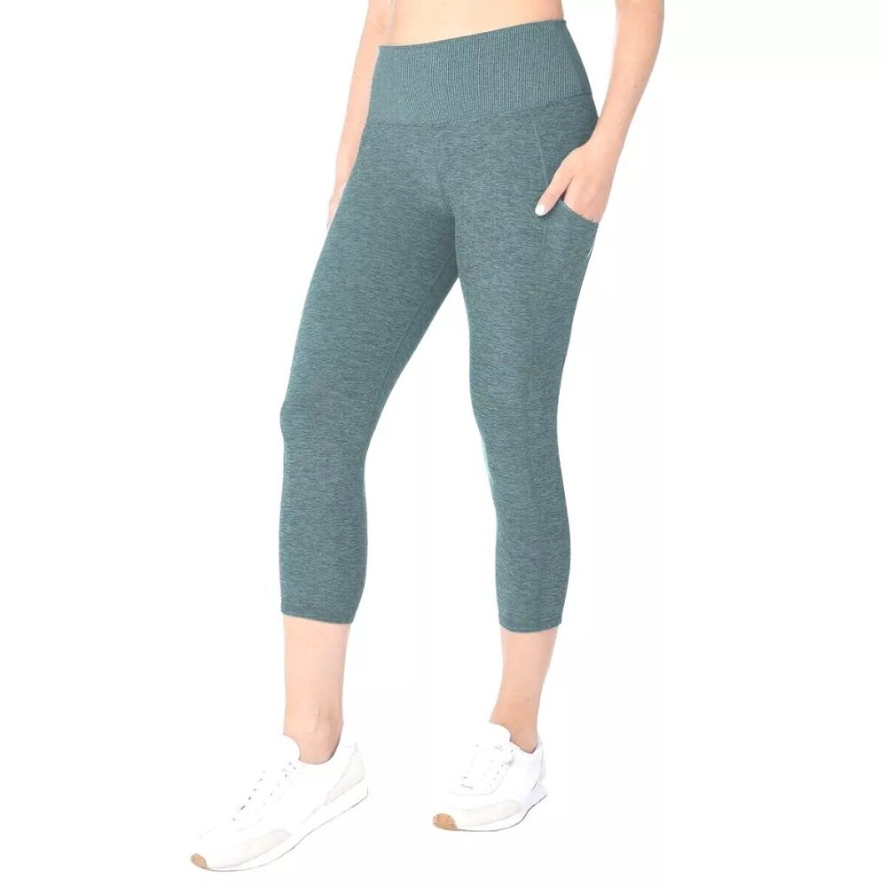 NEW Kirkland Signature Brushed Capri Leggings Women's Size S Side Pockets Green
